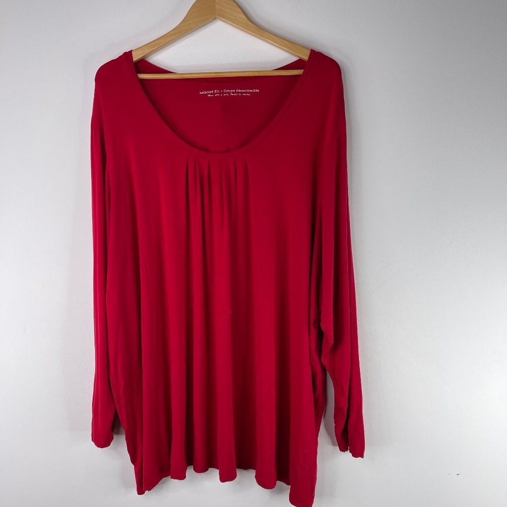 PENNINGTONS Women Red Long Sleeve Relaxed Fit Super Soft Top Plus Size 5X